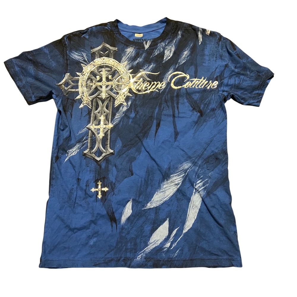 Xtreme Couture Mens XL Blue Graphic T-Shirt Cross Y2K MMA Affliction Style